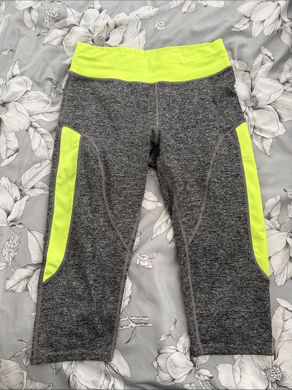 Woman’s Neon Yellow & Gray Active Capris